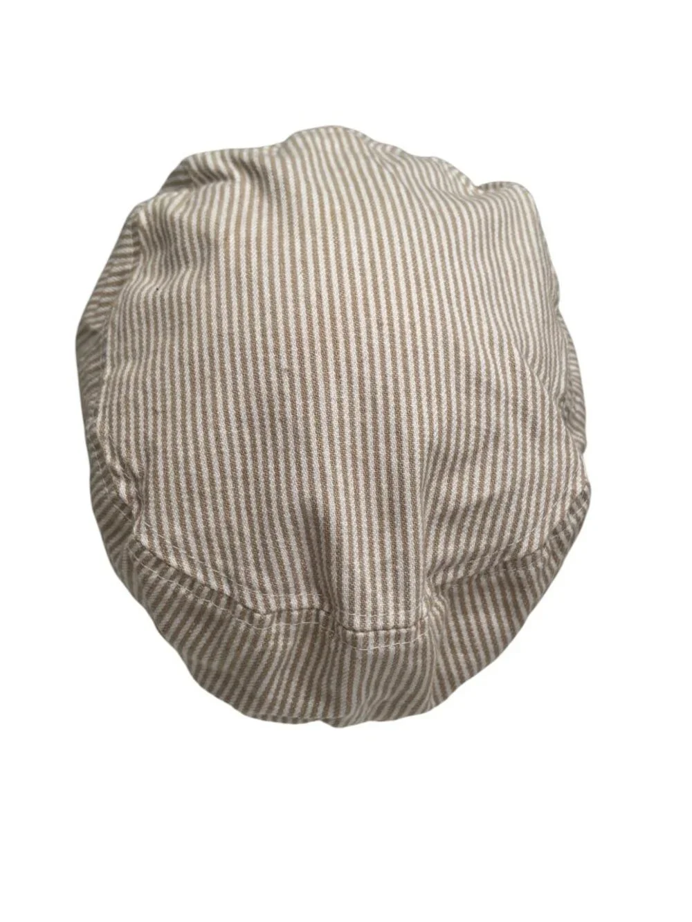 Striped Beige Cotton Blend Cap With  Band & White Ribbon Trim OSFM